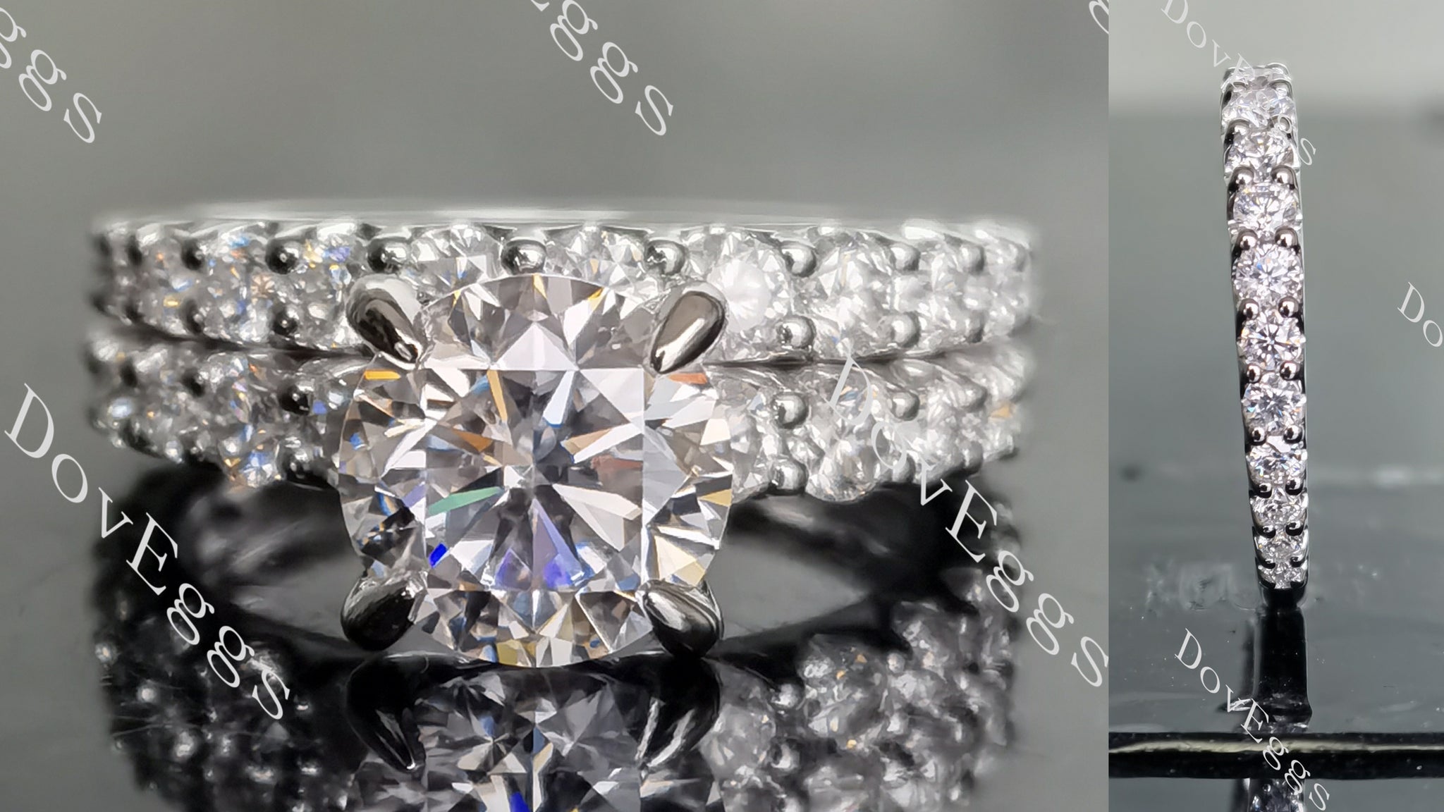Doveggs round pave moissanite/lab grown diamond wedding band for women (wedding band only)-1.7mm band width