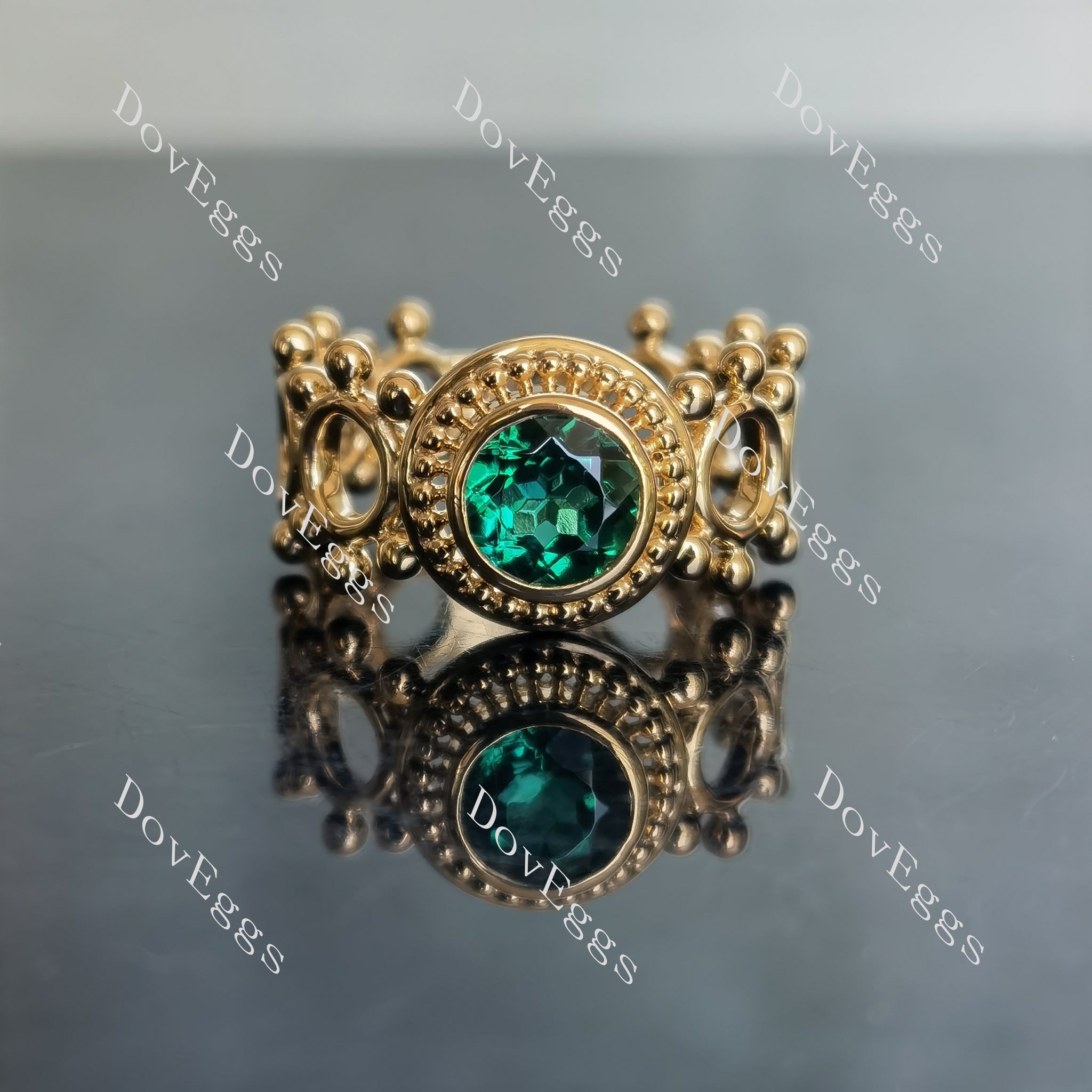 DovEggs round vintage hollow out colored gem engagement ring