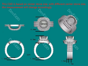 Doveggs round halo moissanite bridal set (3 rings)