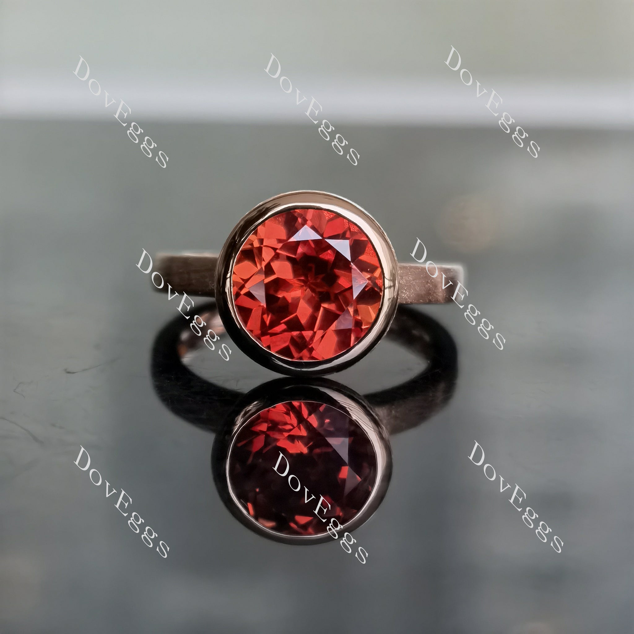 Doveggs round bezel textured vivid pegion blood ruby colored gem engagement ring