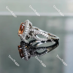 Sassanach elongated oval halo orange sapphire colored gem engagement ring