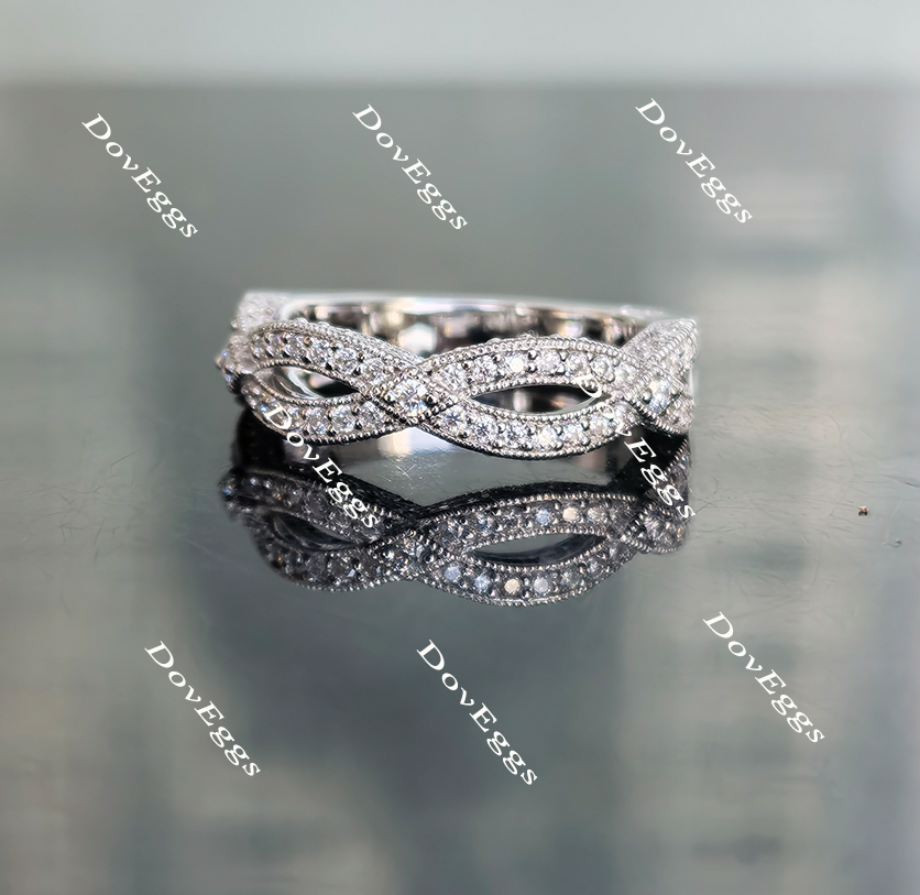 Doveggs round half eternity pave moissanite/lab grown diamond wedding band-3.5mm band width