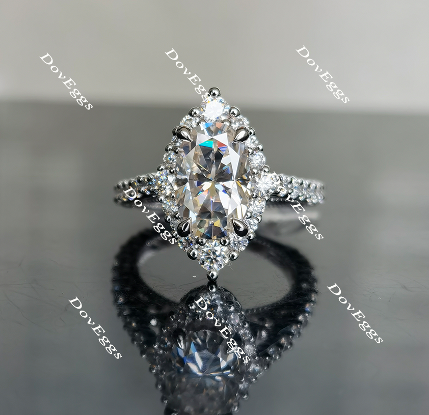 halo elongated oval moissanite engagement ring