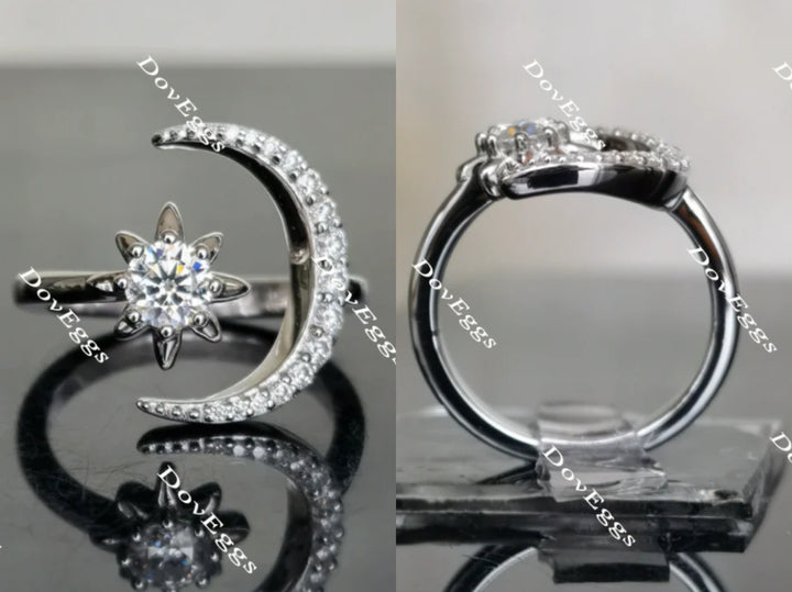 Doveggs Crescent Moon and Star moissanite/Lab grown diamond engagement ring wedding bands-2.6mm band width - DovEggs-Seattle