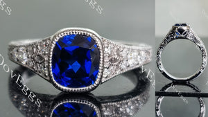 DovEggs elongated cushion vintage colored gem engagement ring