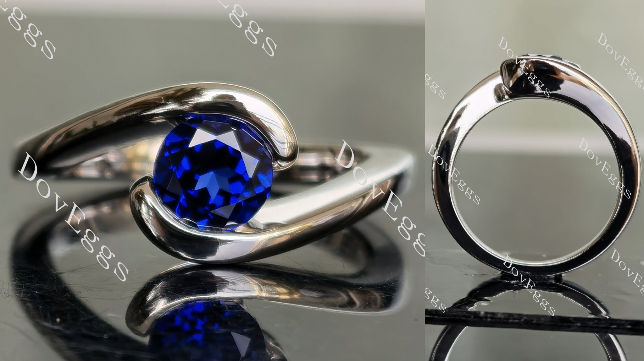 solitaire intense royal blue sapphire engagement ring