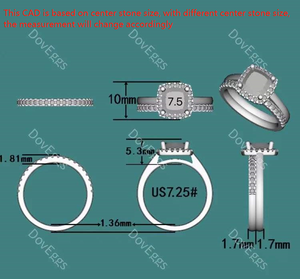 Doveggs cushion halo moissanite bridal set (2 rings)
