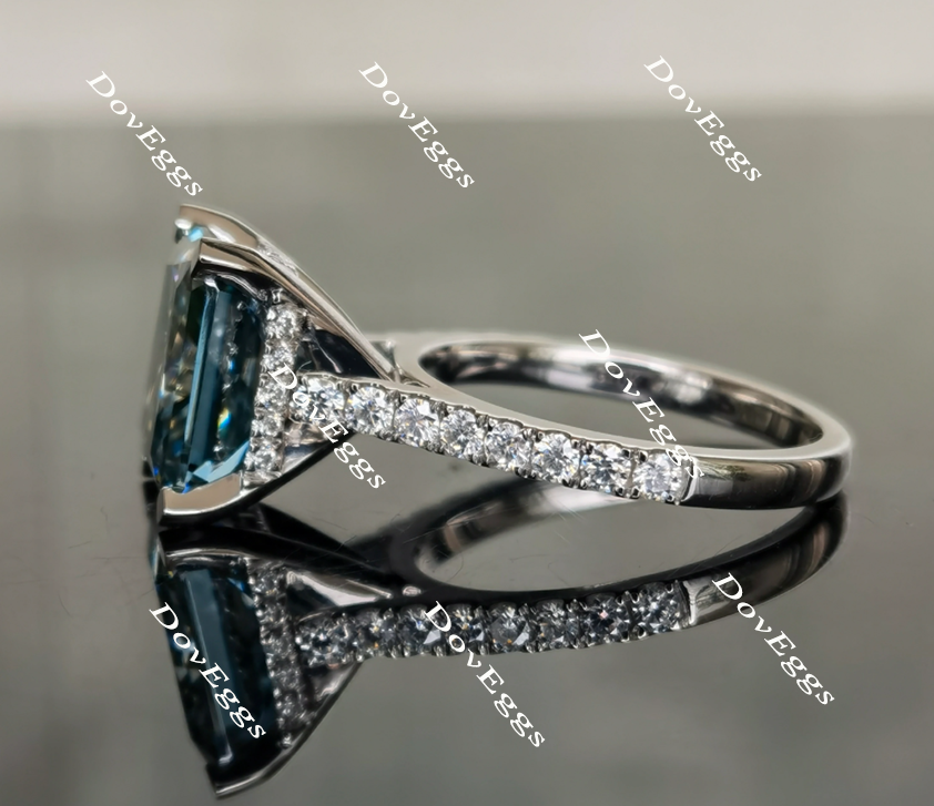 Karen's Dream Smokey Sparks Grey radiant moissanite engagement ring
