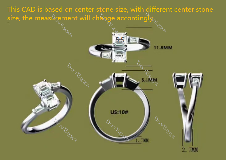 Doveggs asscher side stones moissanite engagement ring