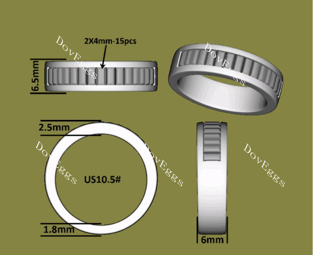 Doveggs half eternity channel set baguette moissanite/lab grown diamond wedding band-6mm band width