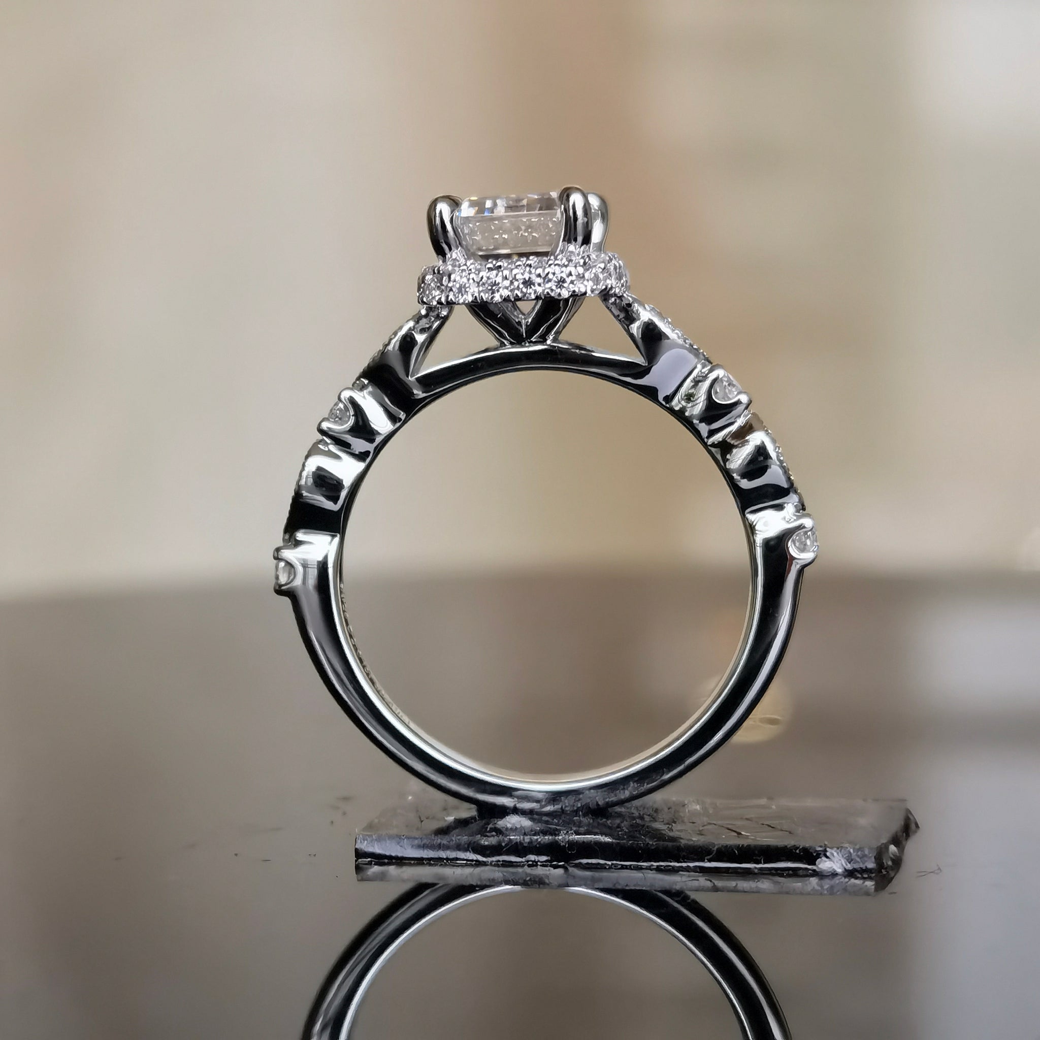 DovEggs 2 carat emerald sterling silver moissanite bridal set (2 rings)
