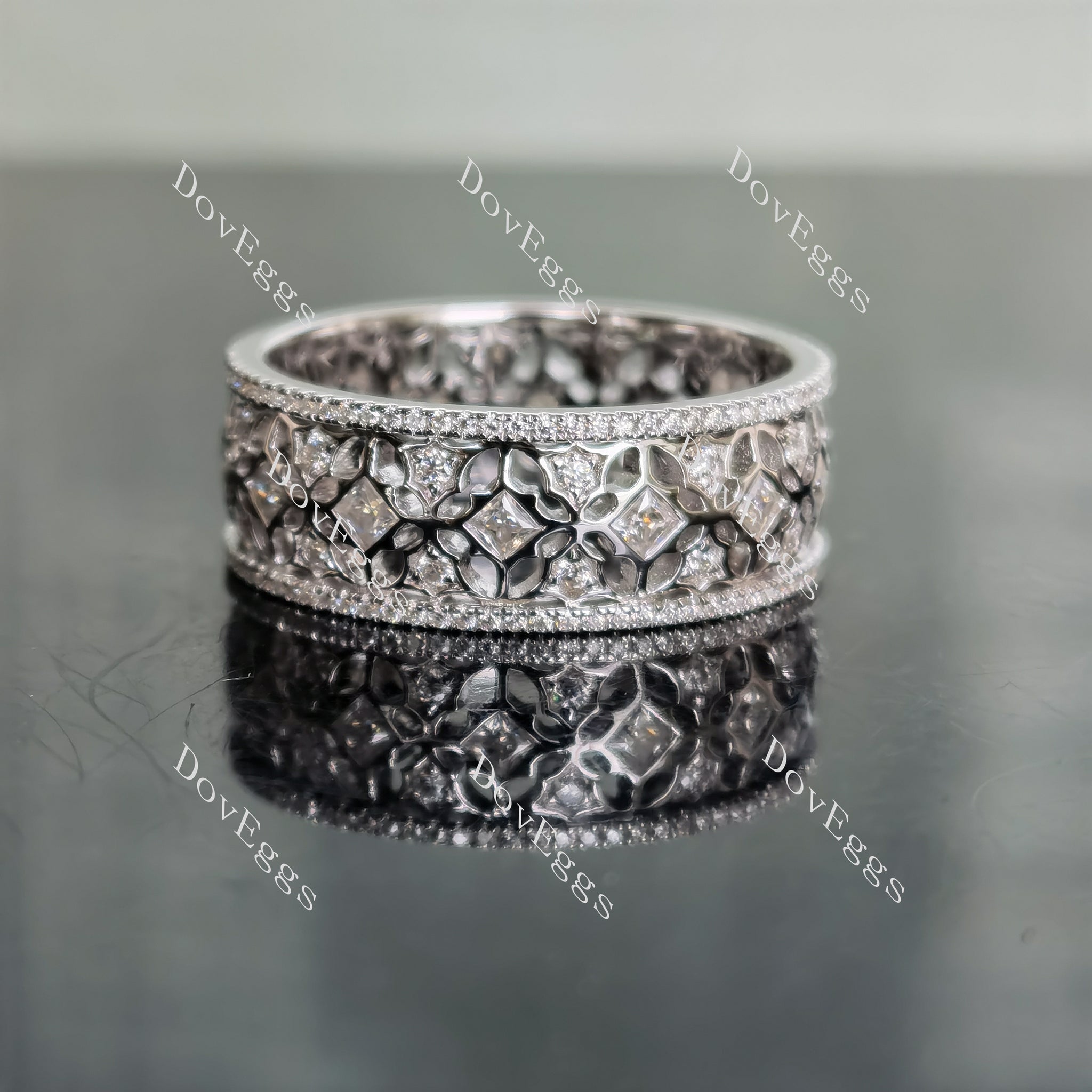 Doveggs art deco princess round full eternity moissanite/lab grown diamond wedding bands-8mm band width
