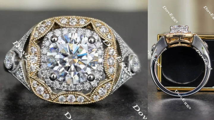 Doveggs round vintage halo moissanite engagement ring - DovEggs-Seattle