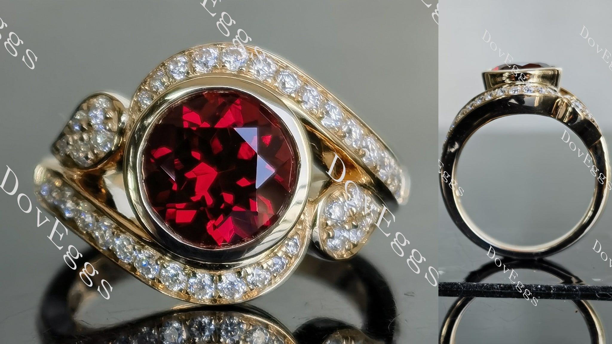 bezel colored gem engagement ring