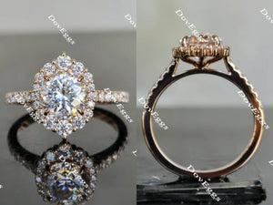 The Amanda round half eternity pave halo moissanite engagement ring