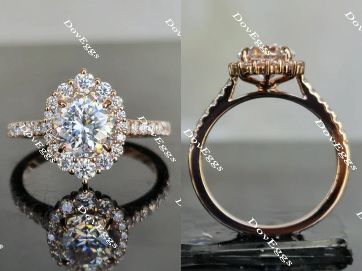 The Amanda round half eternity pave halo moissanite engagement ring - DovEggs-Seattle