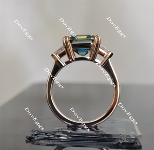 Doveggs Peacock blue asscher three stones moissanite engagement ring