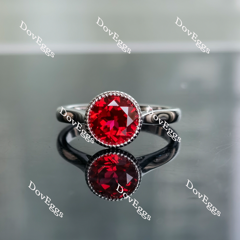 Doveggs round bezel setting solitaire vivid pigeon blood ruby colored gem ring