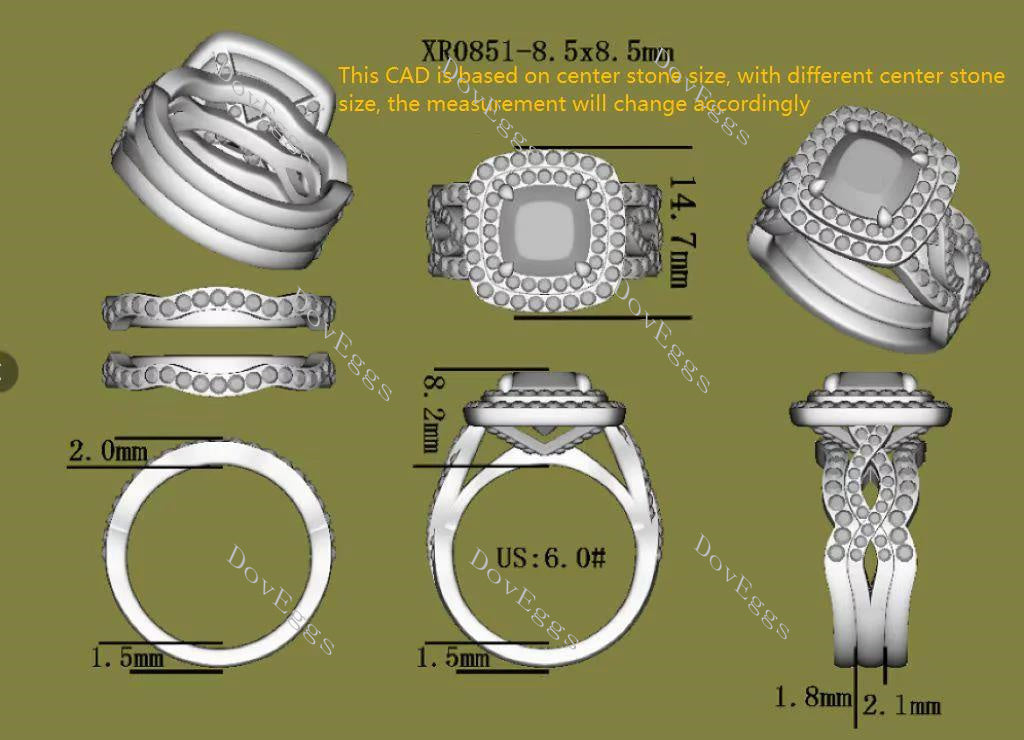 Doveggs cushion double halo moissanite bridal set (3 rings)