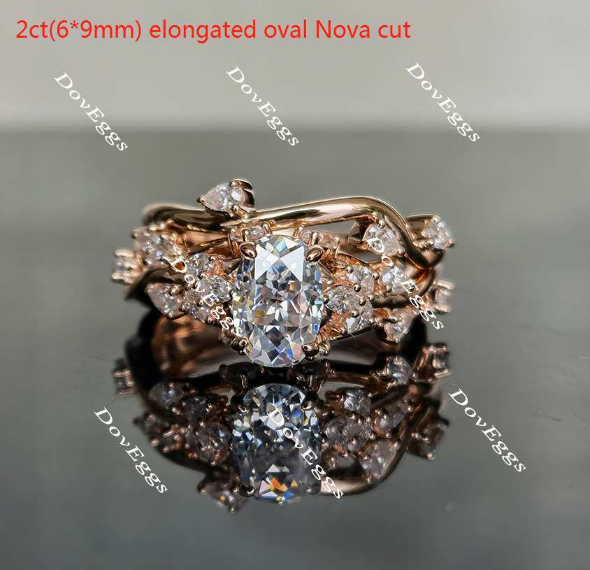 Doveggs oval leaves & vine moissanite bridal set (2 rings)