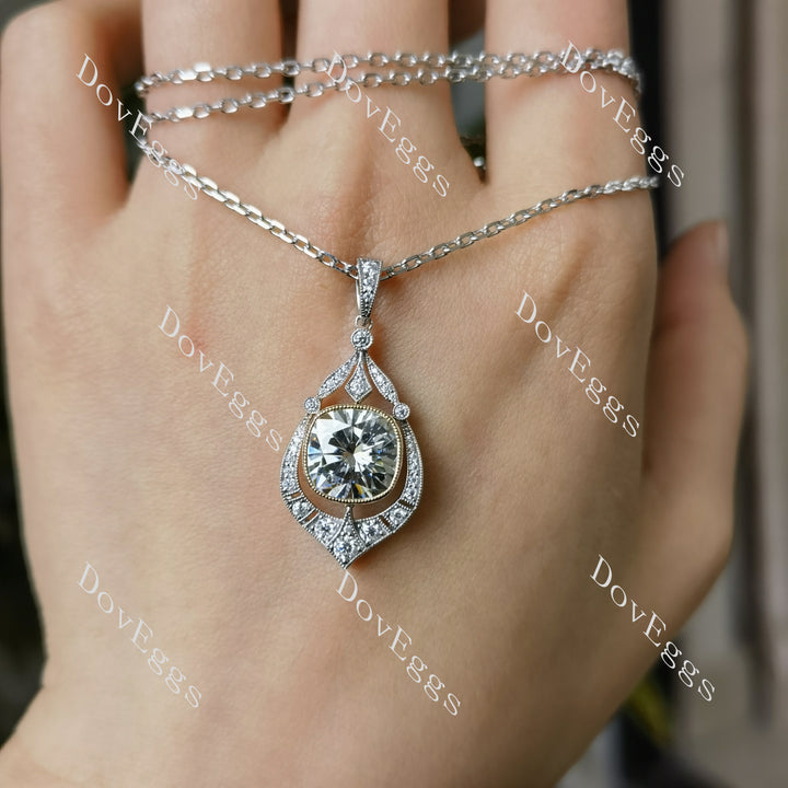 The Victoria cushion bezel moissanite pendant (pendant only) - DovEggs-Seattle