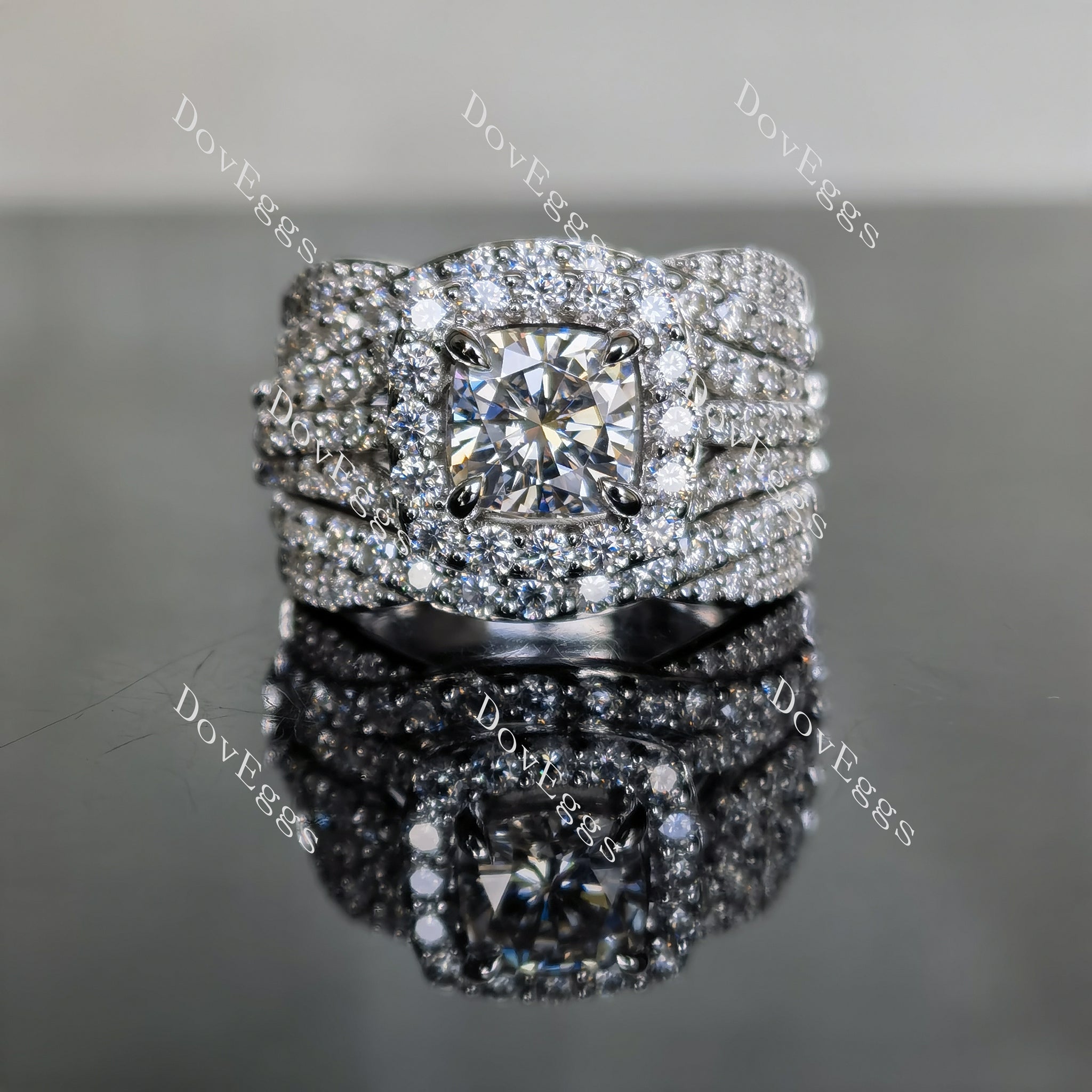 doveggs cushion halo moissanite bridal set (3 rings)