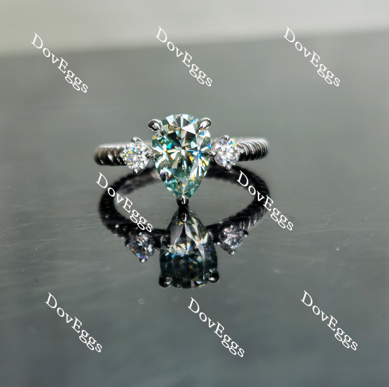 Doveggs three-stone colored moissanite/colored gem engagement ring