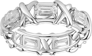 Doveggs 3*5mm emerald moissanite wedding band in sterling silver with 5.6mm Width