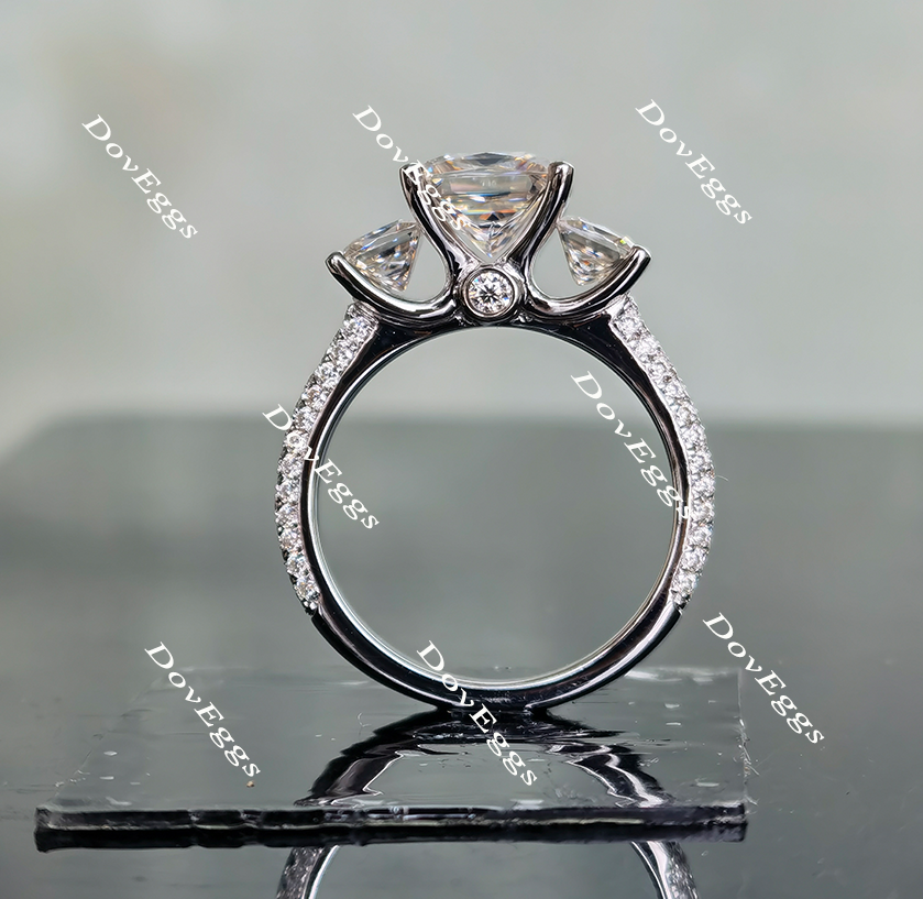 Doveggs pave three-stone moissanite engagement ring