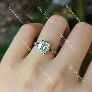 DovEggs bezel three stones moissanite engagement ring
