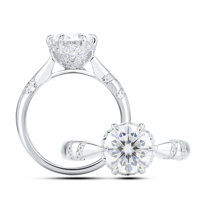 doveggs round solitare moissanite engagement ring with accents in sterling silver