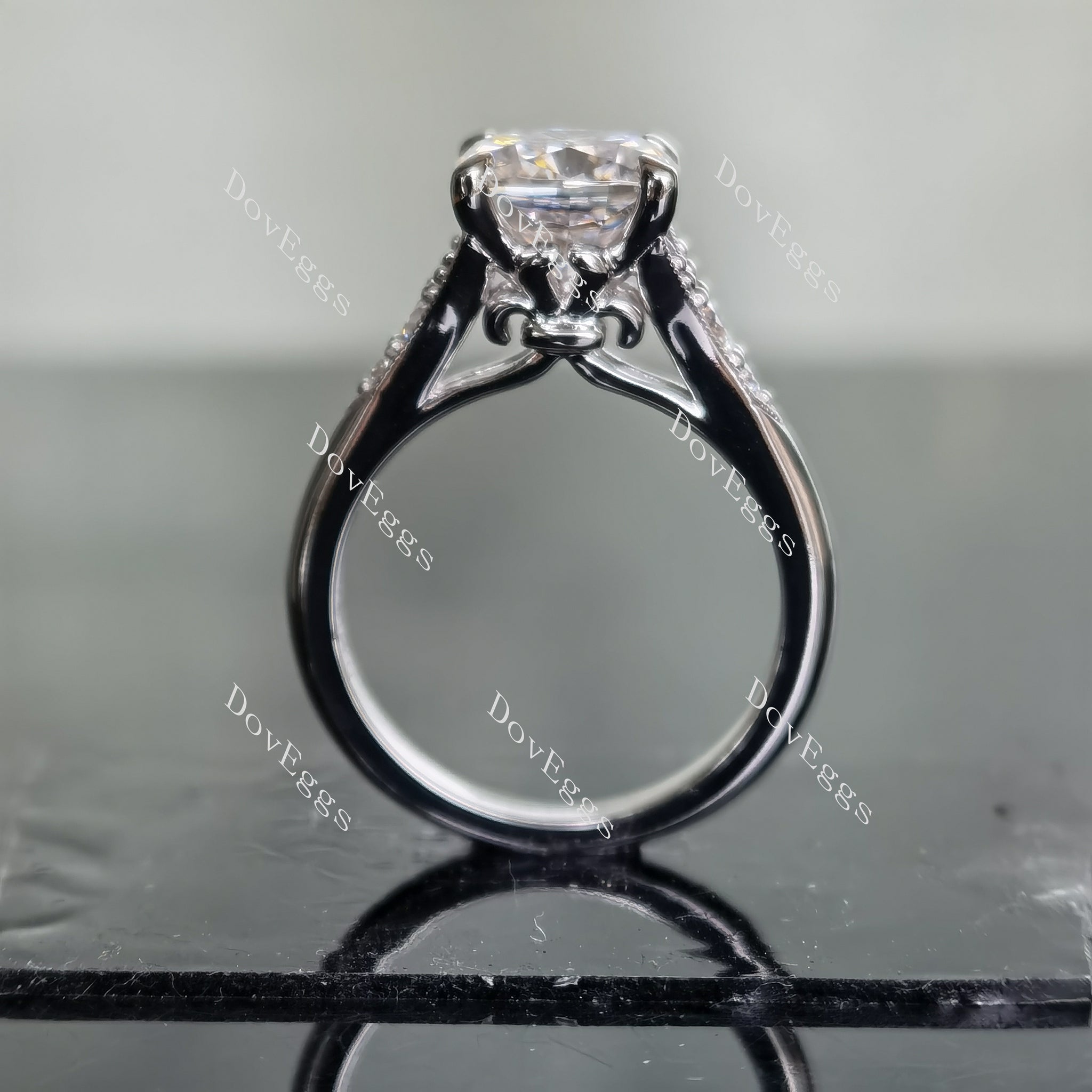 Doveggs pave art deco moissanite/colored gem engagement ring for women