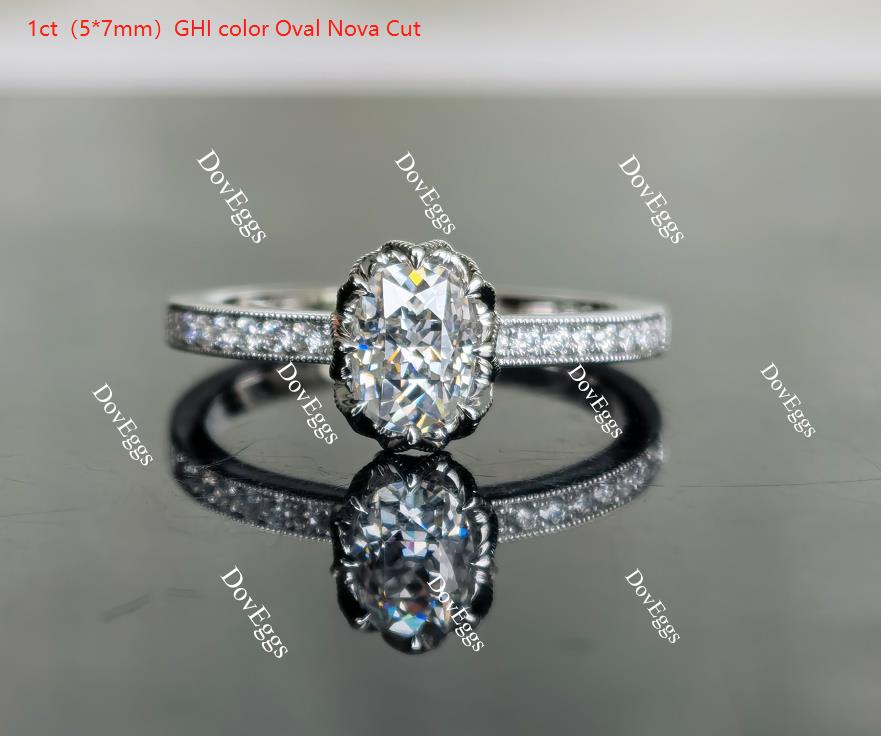 Doveggs oval half eternity pave moissanite engagement ring