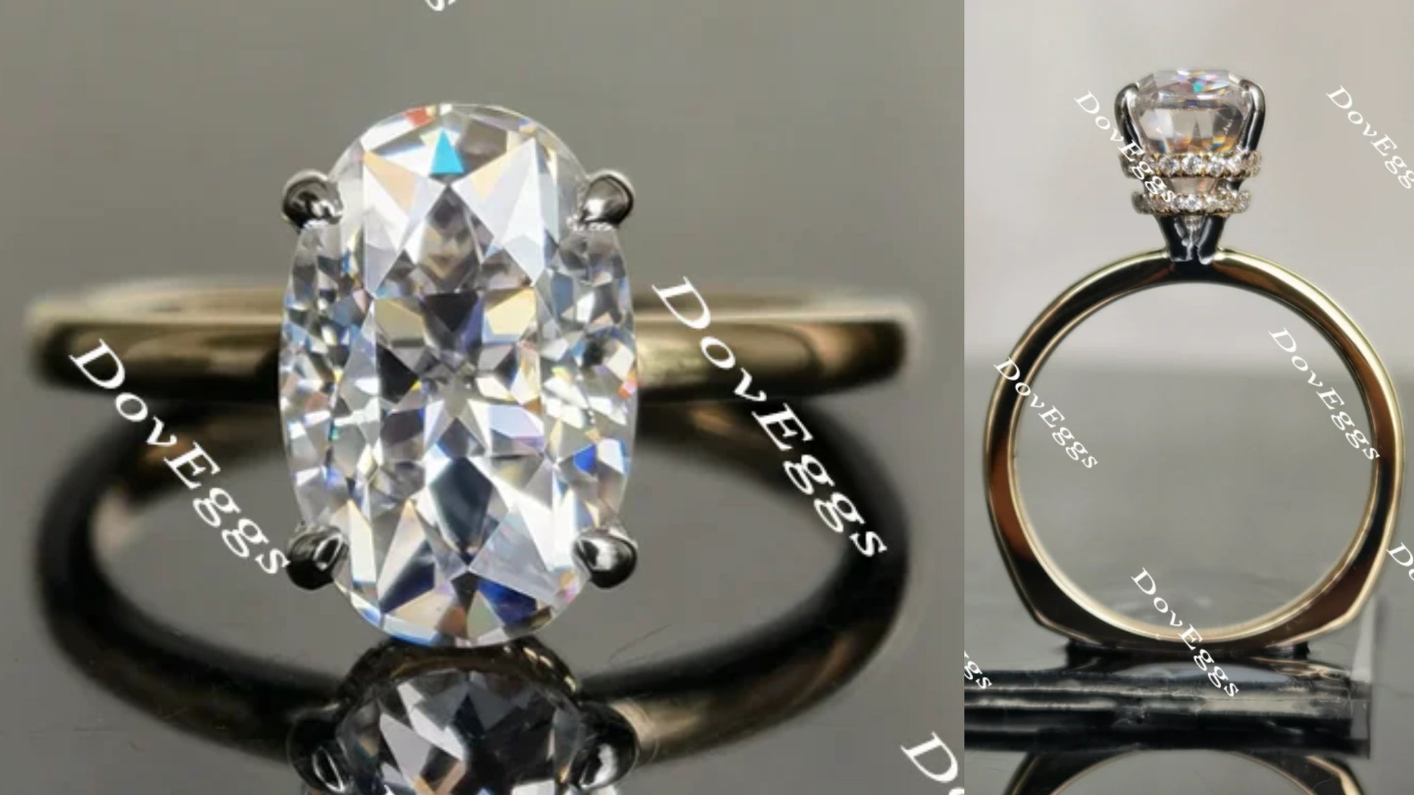 elongated oval moissanite engagement ring