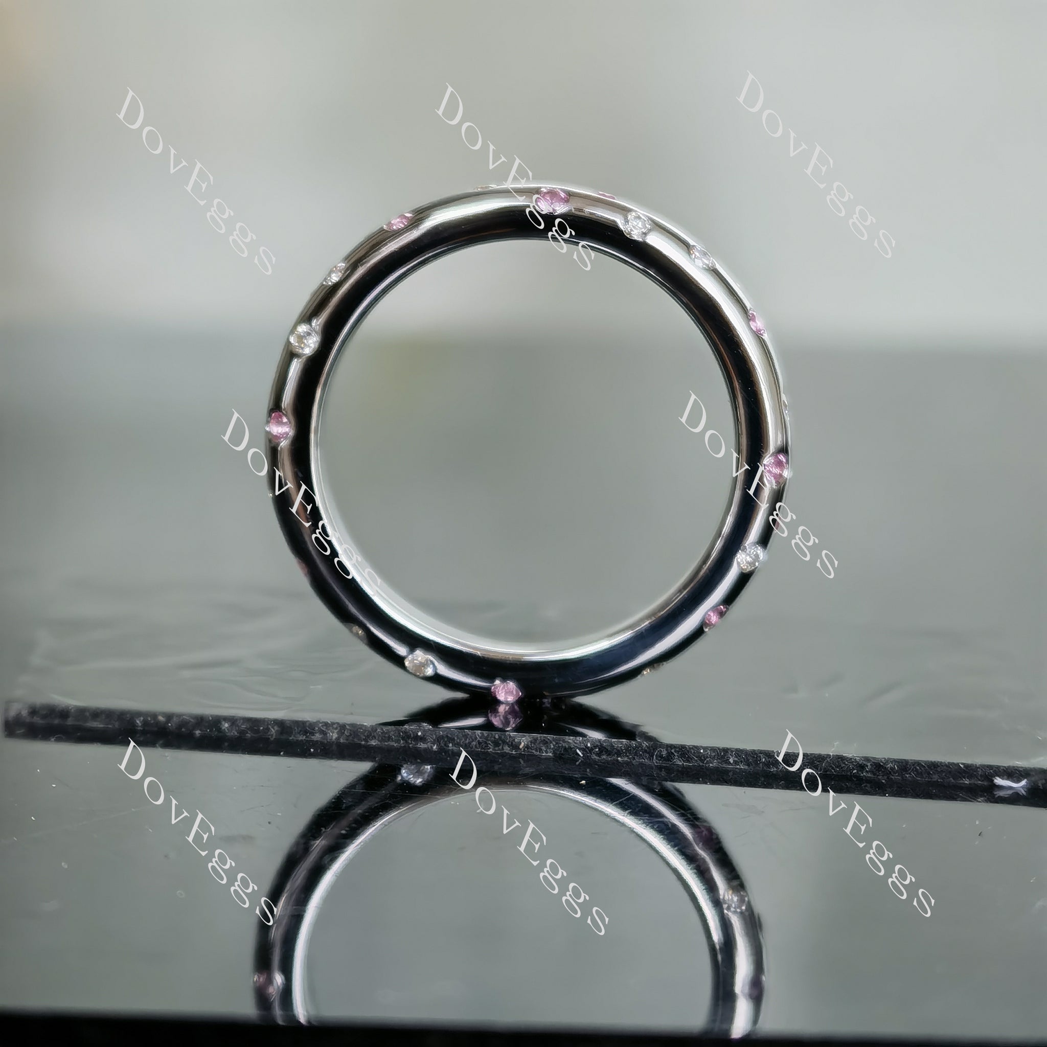 Doveggs round moissanite/lab grown diamond & colored gem wedding band-3.0mm band width