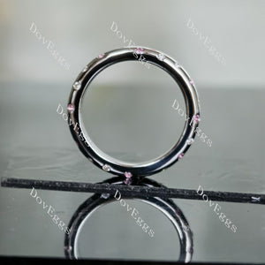 Doveggs round moissanite/lab grown diamond & colored gem wedding band-3.0mm band width