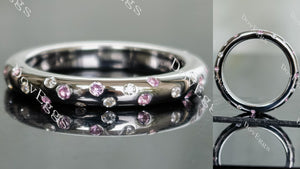 Doveggs round moissanite/lab grown diamond & colored gem wedding band-3.0mm band width