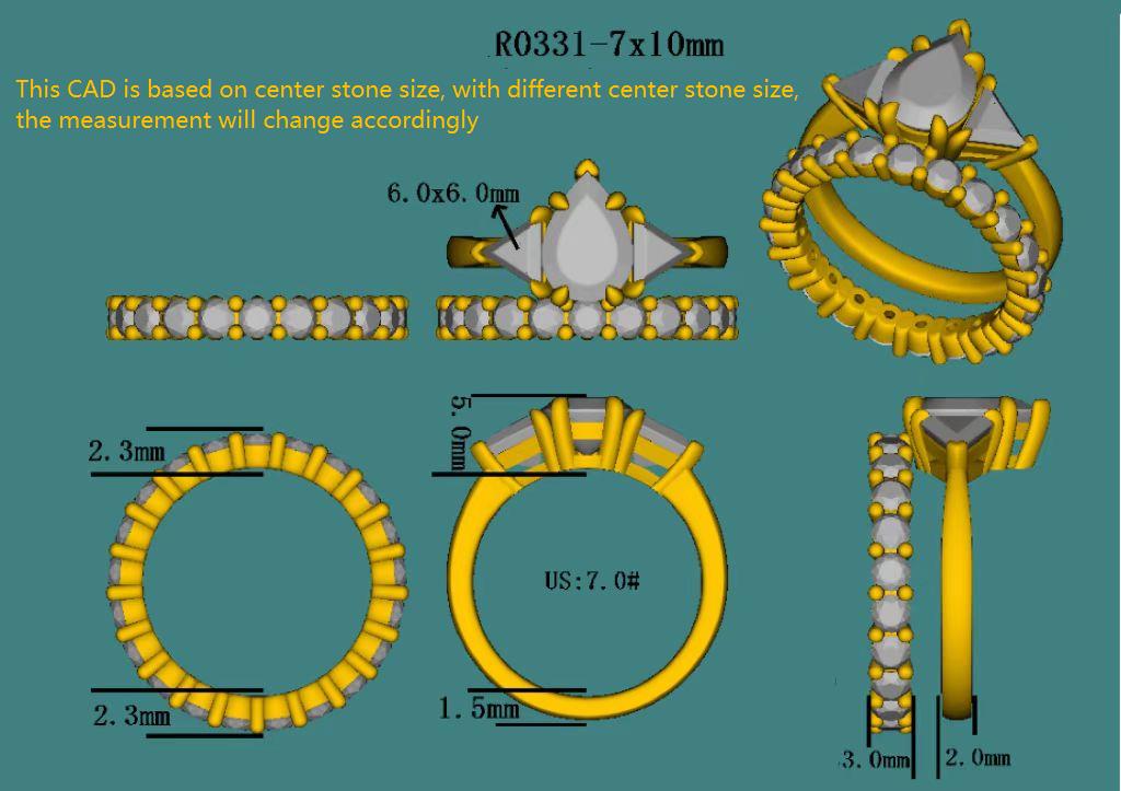 Doveggs pear three-stone moissanite bridal set (2 rings)