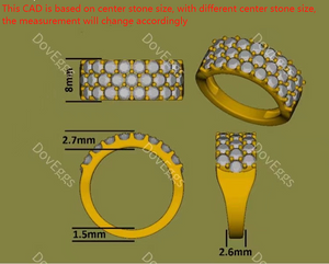 Doveggs round three rows moissanite/lab grown diamond wedding band-2.6mm band width