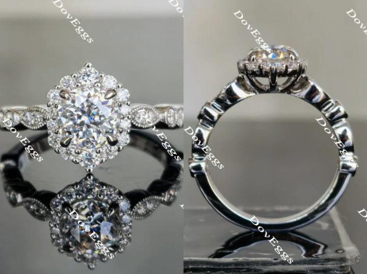 Doveggs round art deco halo moissanite engagement ring - DovEggs-Seattle