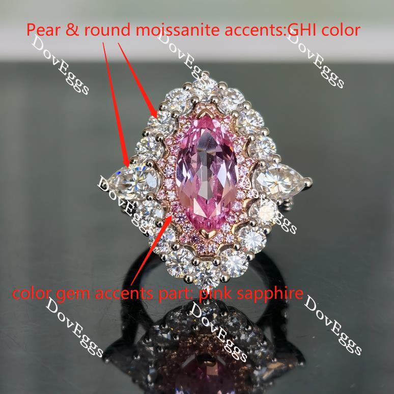 Doveggs marquise halo pink sapphire colored gem engagement ring