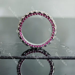 Doveggs round full eternity moissanite/lab grown diamond & colored gem wedding band-3.0mm band width