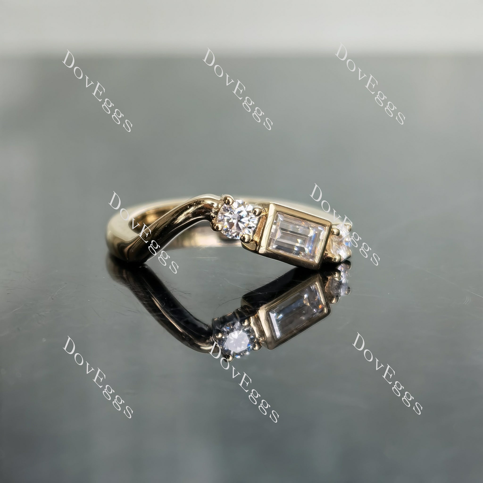 Doveggs emerald round moissanite /Lab grown diamond wedding band-1.9mm band width