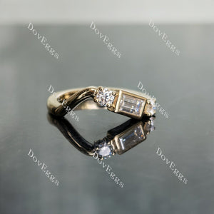 Doveggs emerald round moissanite /Lab grown diamond wedding band-1.9mm band width