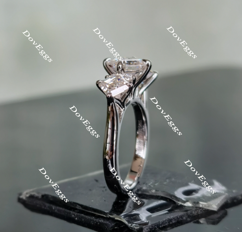 GRETZYA three stones Asscher moissanite engagement ring