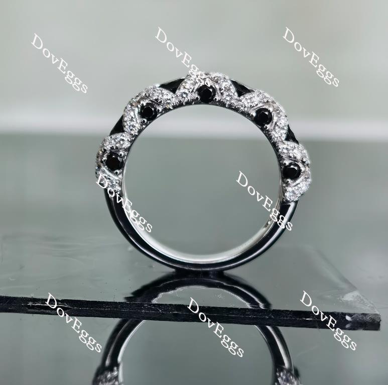 Doveggs oval round black sapphire center stone & round moissanite accents wedding band-3.2mm band width