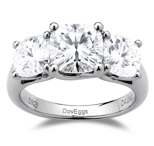 doveggs cushion three-stone sterling silver moissanite engagement ring