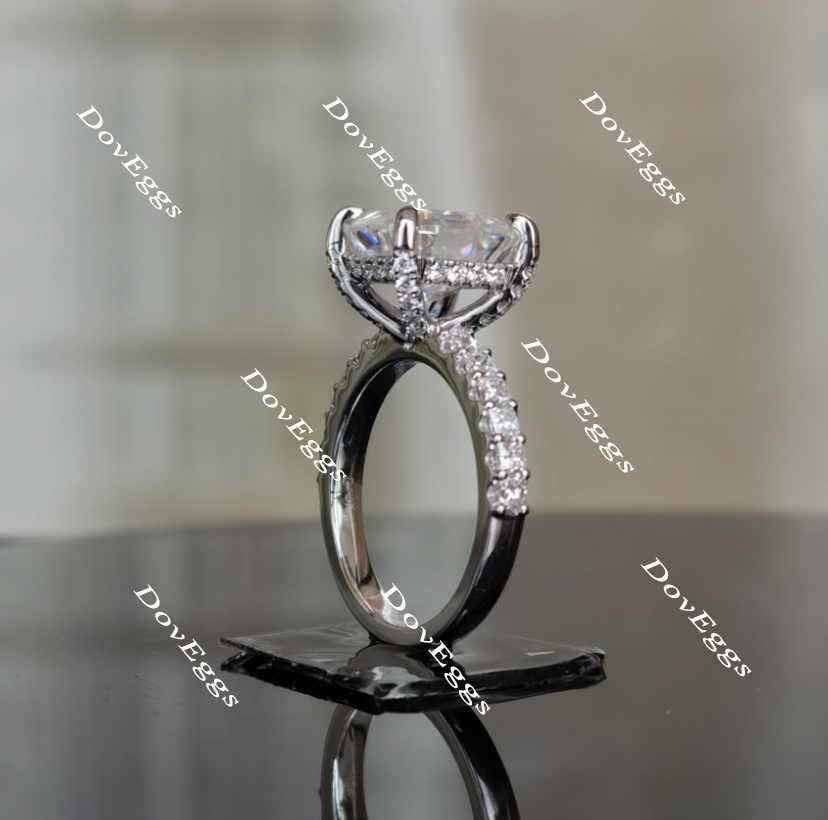 Doveggs asscher half eternity pave moissanite engagement ring