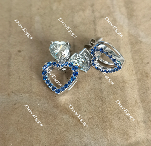Doveggs heart peacock blue halo screw back moissanite and colored gem/lab grown diamond earrings