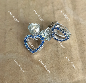 Doveggs heart peacock blue halo screw back moissanite and birthstone earrings